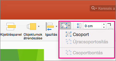 A menüszalagon lévő Csoport ikont ábrázolja a Mac PowerPoint 2016-ban