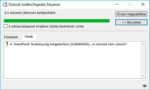 Hiba SharePoint-dokumentumtárhoz való csatlakozáskor
