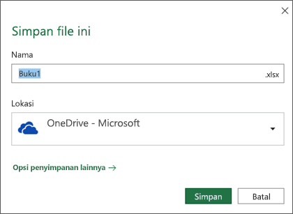 Dialog penyimpanan di Microsoft Excel untuk Office 365