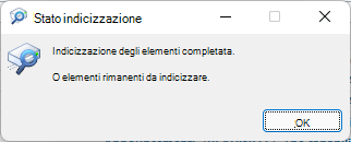 Outlook ha completato l'indicizzazione di tutti gli elementi