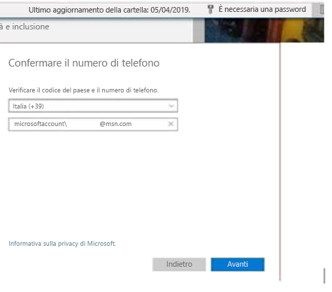 Richiesta del numero di telefono per Outlook.com