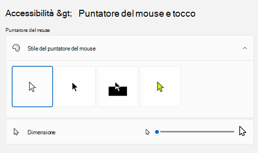 Puntatore del mouse & tocco in Impostazioni