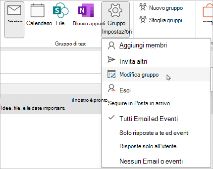 Sulla barra multifunzione selezionare Impostazioni gruppo > Modifica gruppo