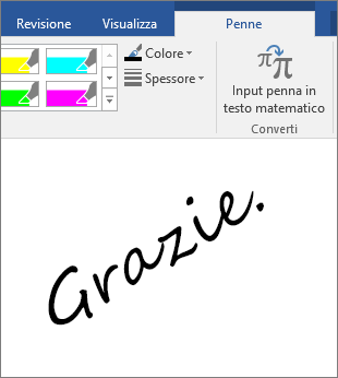 Esempio di parole scritte con input penna in un documento di Word