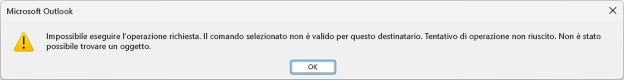 Finestra di messaggio di errore per Microsoft Outlook con il testo sopra.