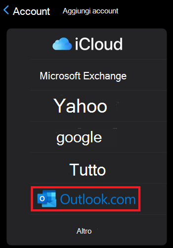 Aggiungere Outlook.com apple mail all'iPhone