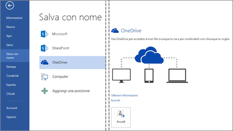 Salvataggio di un file in OneDrive