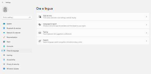 Menu Ora e lingua in Windows 11.