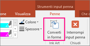 Pulsante Converti in forme in Strumenti input penna