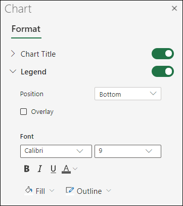 Internetinės "Excel" legendos parinktys