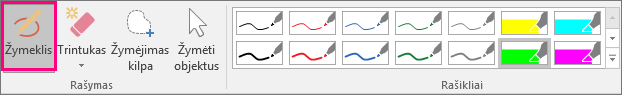 Rodomas žymeklio mygtukas rankraščio įrankiuose