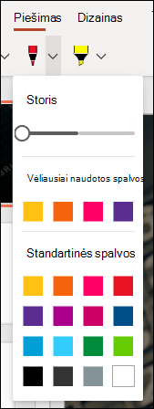 Rašiklio tinkinimo meniu programoje internetinė „PowerPoint“