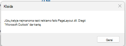 Klaidos pranešimo "Nepavyko rasti reikiamo failo PageLayout.dll" ekrano nuotrauka