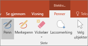 Viser Penn-knappen i Håndskriftverktøy i Office
