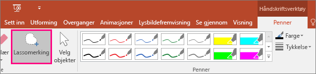 Viser knappen Lasso i Håndskriftverktøy