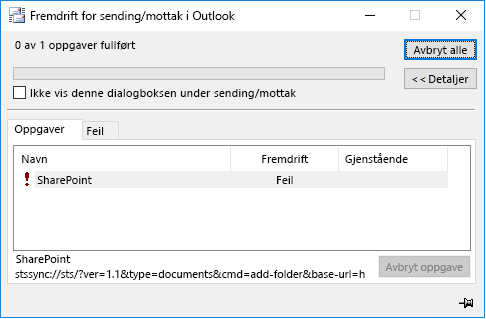 Feil ved SharePoint-stssync