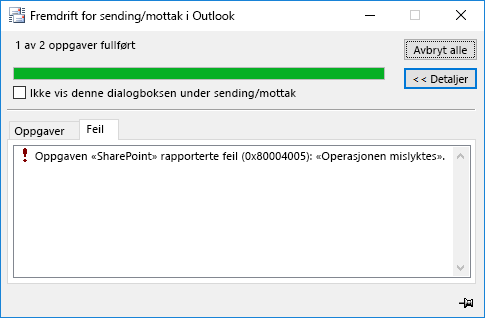 Feil ved tilkobling til et SharePoint-dokumentbibliotek