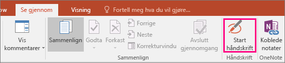 Viser Start håndskrift på fanen Se gjennom i Office