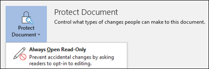 The Protect Document control has been selected, revealing the Always Open Read-Only option.