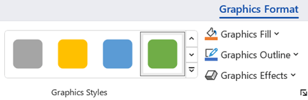 On the Graphics Format tab, there are several color, style, and effect options you can apply to an image.