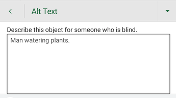 Alt Text dialog box in Excel for Android.