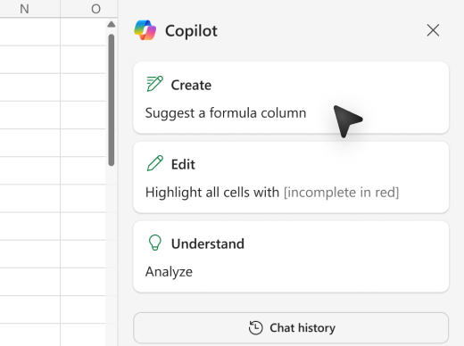 Screenshot of how to add formula columns using Copilot in Excel.