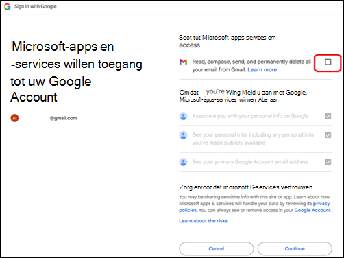 Het selectievakje MS-apps & services toegang willen