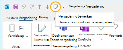 Knop Vergadering bewerken Werkbalk Snelle toegang in Outlook