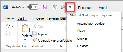 Afbeelding van het werkbalkpictogram Snelle toegang boven het lint