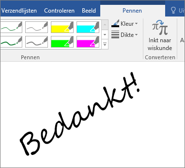 Toont een voorbeeld van handgeschreven woorden in een Word-document