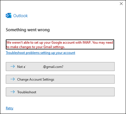 Outlook-fout: er is iets misgegaan met het toevoegen van een Gmail-account