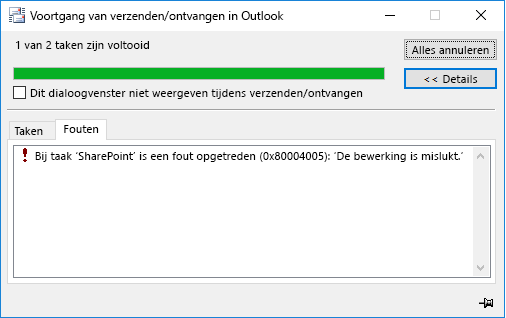 Fout bij het maken van een verbinding met een SharePoint-documentbibliotheek