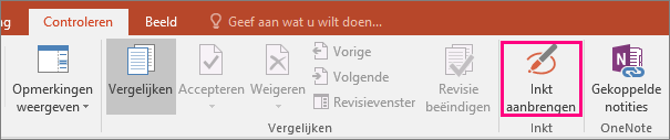 Geef de knop Inkt aanbrengen weer op het tabblad Controleren in Office