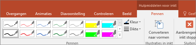 Geeft opties voor penstijlen in Office weer