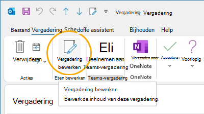 Knop Vergadering bewerken Lint aanpassen in Outlook