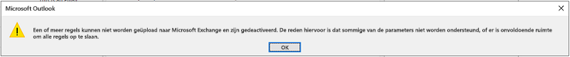 Dialoogvenster met fout Regels kunnen niet worden geüpload