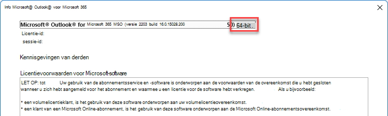 Venster met de details van Microsoft Outlook.