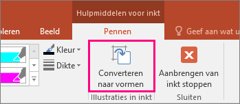 Geeft de knop Converteren naar shapes in Hulpmiddelen voor inkt weer