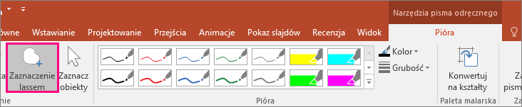 Przycisk Zaznaczenie lassem na karcie Narzędzia pisma odręcznego