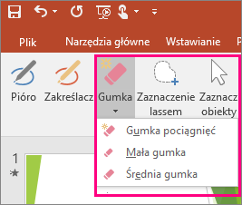 Przycisk Gumka na karcie Narzędzia pisma odręcznego w pakiecie Office