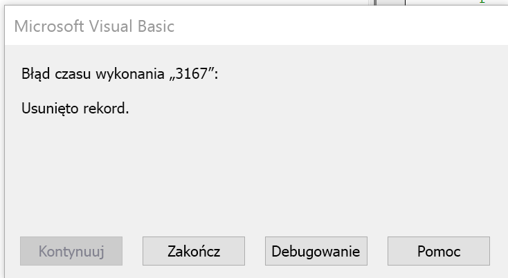 Błąd wskazujący, że rekord został usunięty.