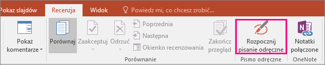 Przycisk Rozpocznij pisanie odręczne na karcie Recenzja w pakiecie Office