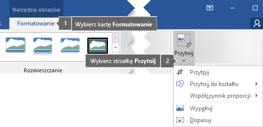 Przycisk Przytnij na karcie Narzędzia obrazów > Formatowanie