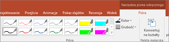 Przedstawia opcje stylu pióra w pakiecie Office