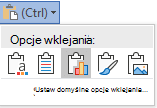 Przycisk opcje wklejania w programie Word został rozwinięty w celu wyświetlenia opcji.