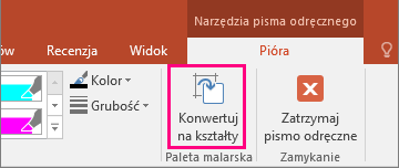 Przycisk Konwertuj na kształty na karcie Narzędzia pisma odręcznego