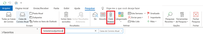 Critérios de pesquisa “De”, “Assunto”, “Com Anexos”