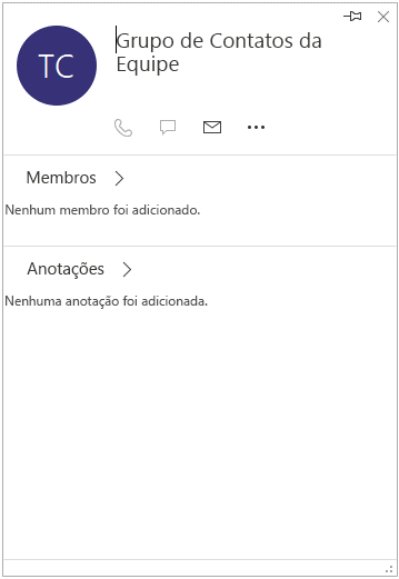 Cartão de Contato do grupo com a mensagem "Nenhum membro foi adicionado"