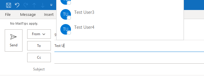 A imagem exibe o preenchimento automático do Outlook. O Preenchimento Automático só está parcialmente visível.