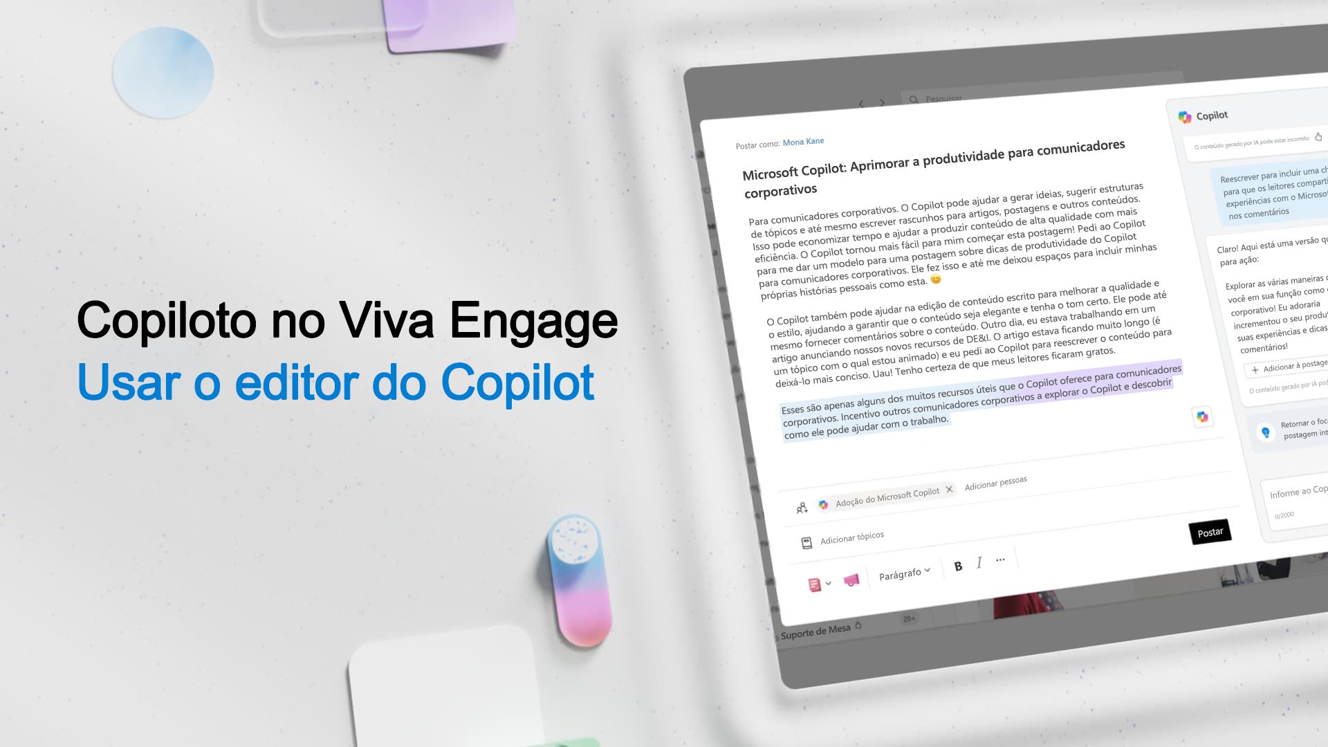 Vídeo: Usando o editor Copilot no Viva Engage